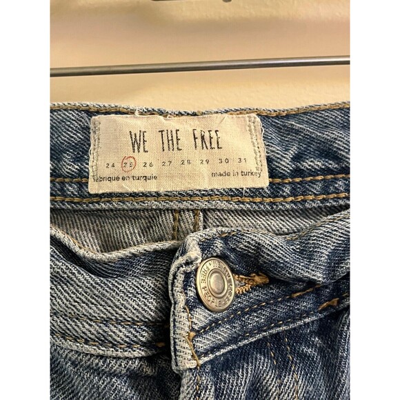 We The Free Cropped Jeans Womens 25 Blue Denim Medium Wash Distressed 5-Pockets - Picture 2 of 8